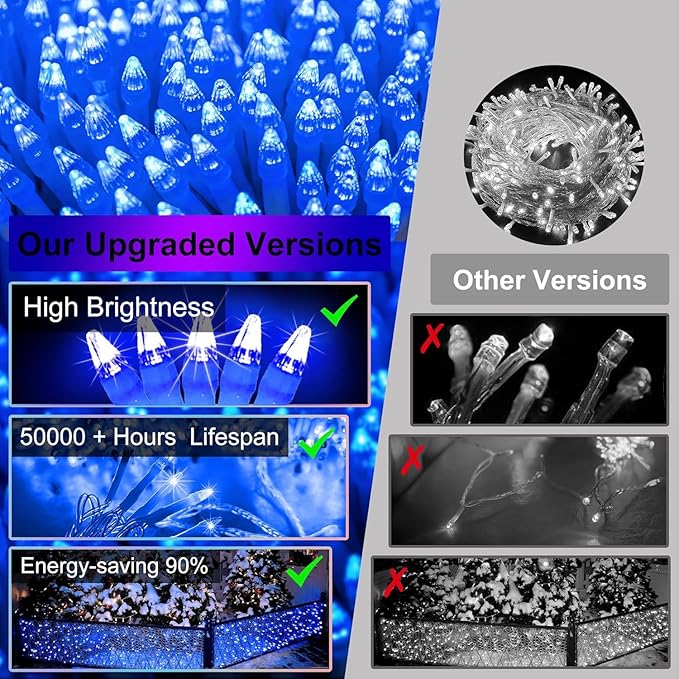 1332 LED Christmas Lights with 296 Drops,132ft 12 Modes Hanging ice String Lights with Timer & Dimmable & Waterproof, Plug-in Fairy Lights for Indoor Tree Holiday Wedding Party Christmas Decor Blue