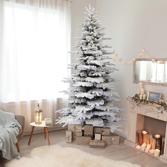 Fraser Hill Farm 12-Ft. Pine Valley Flocked Christmas Tree, Huge Artificial Christmas Tree with DIY Potential with No Attached Lights, Great Fake Christmas Tree Decoration for the Home