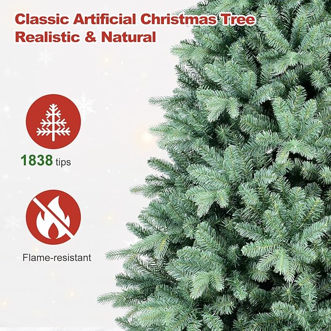 7.5 Ft Blue Spruce Artificial Christmas Tree, Hinged Unlit Xmas Trees with 2148 PE&PVC Mixed Branch Tips, Home Holiday School Decor with Foldable Base Easy Setup