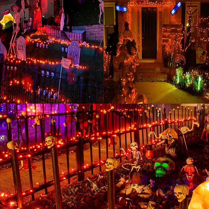 YIQU Orange 82FT 200 LED Extendable Halloween Lights for Outdoor/Indoor, 8 Lighting Modes Plug in String Lights for Halloween Decorations Bedroom Party Decor Room Garden Patio Tree (Orange)