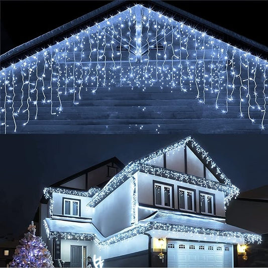 Techip Christmas Lights Outdoor, 33ft 400 LED Icicle Lights for Outside, Plug in Curtain String Lights with 8 Modes Waterproof for Patio Party Holiday Decorations Cool White