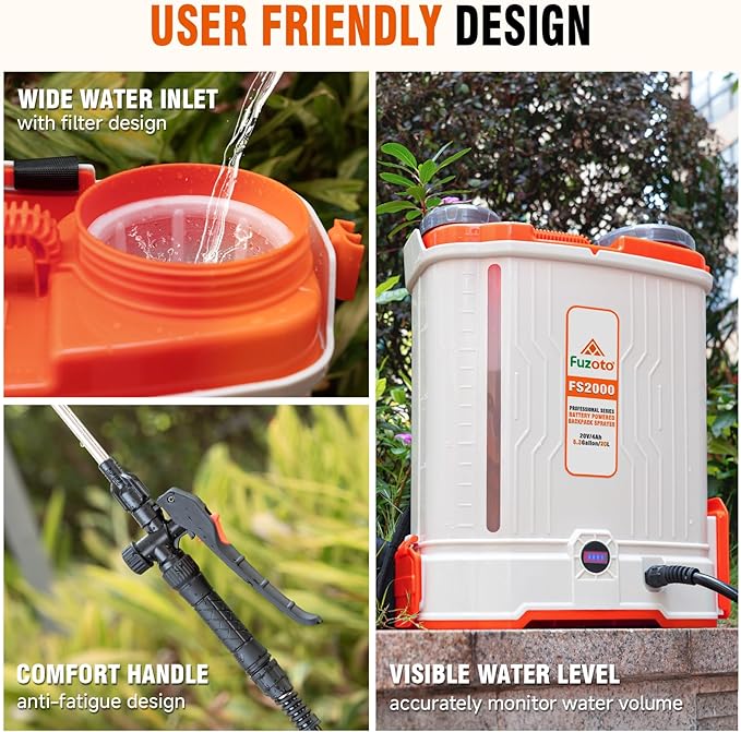 5.3 Gallon Battery Powered Backpack Sprayer, 2 * 20V Large Capacity Battery & 45-90PSI Adjustable Pressure, Electric Backpack Garden Sprayer with 6 Spray Nozzles for Lawn, Garden, Yard