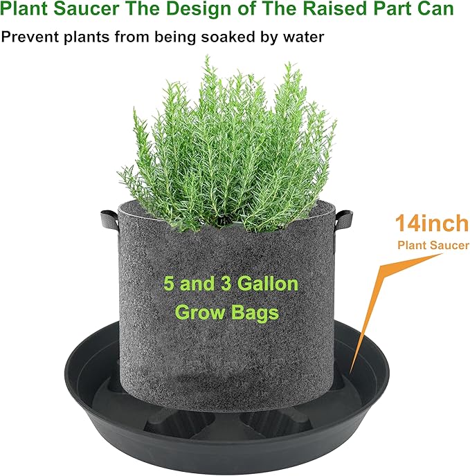 4 Pack Plant Saucer 14 inch, Plastic Plant Saucers for Indoors, Raised Middle Plant Trays for Pots, Water Tray for Plants, Plant Stand Water Catcher Tray, Pot Saucers for Plants