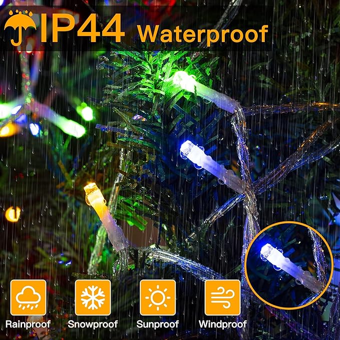 Ollny Christmas Lights, 66FT 200LED Christmas Tree Lights with 11 Modes Remote Control IP44 Waterproof Color Changing Outdoor Christmas Lights for Outside Indoor Patio Xmas Decorations