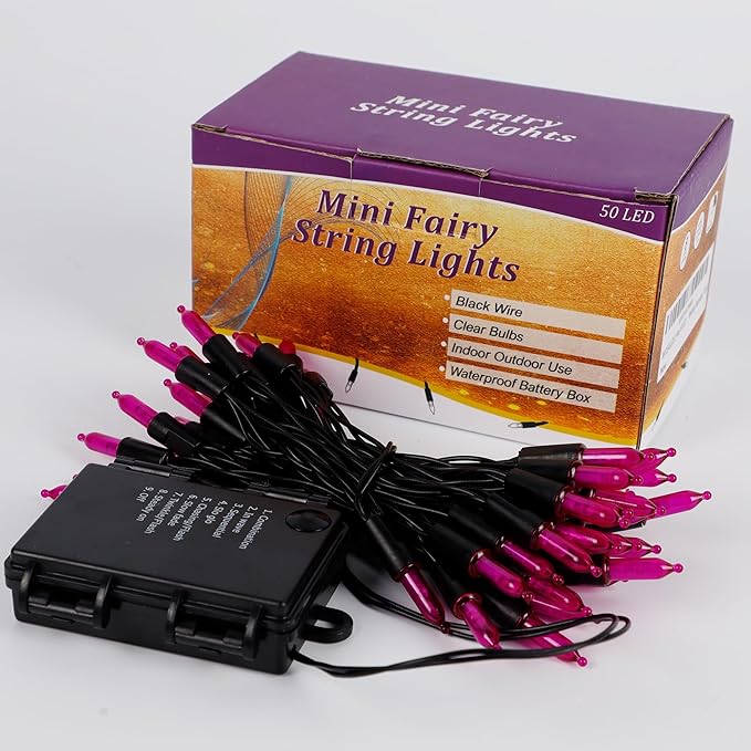 WATERGLIDE 50 LED Outdoor Halloween Lights, 16 FT Mini String Light with 8 Modes, Waterproof Battery Operated Tree Lights for Indoor Outdoor Patio Garden Party Wedding Decoration, Purple