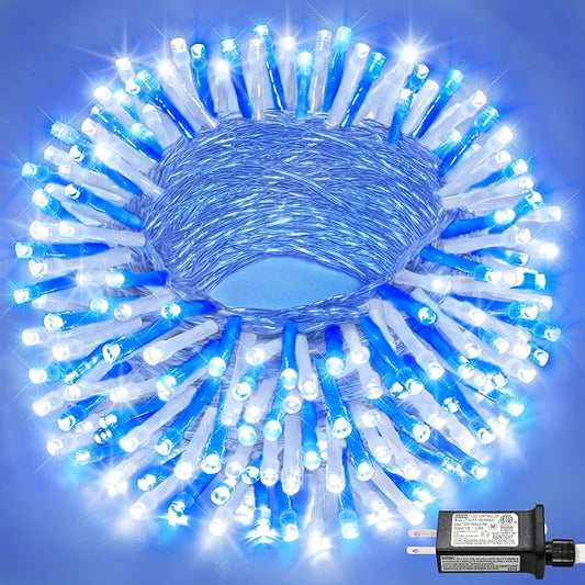 66FT 200 LED Christmas Lights Outdoor, Plug in Christmas String Lights Indoor, Waterproof & 8 Modes & Timer Function, Connectable Fairy Twinkle Light for Bedroom Classroom Wedding Decor, Blue White