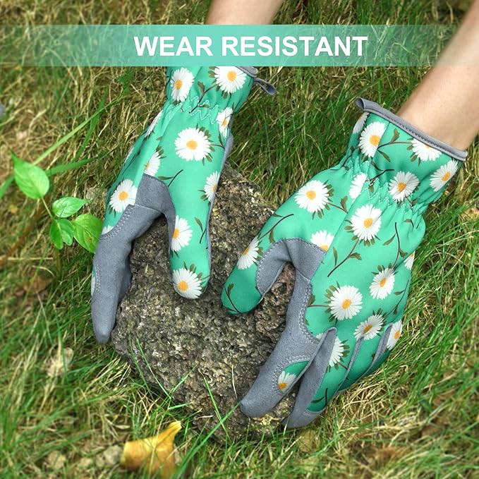 Womens Gardening Weeding Working Gloves, Leather Garden Glove for Women Thorn Proof No Stab for Digging, Planting,Pruning