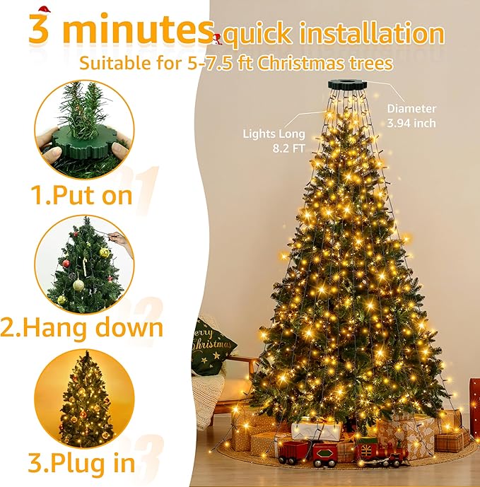 300 LED Christmas Tree Lights with Remote, 8 Lights Modes with Timer& Memory Function, Warm White Christmas Lights Waterproof for Outdoor Indoor Christmas Decorations