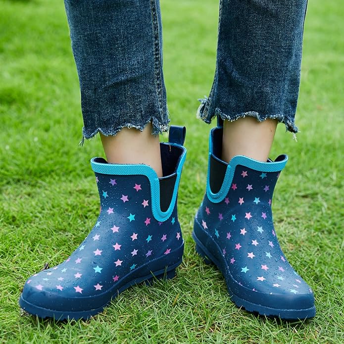 SWIFTFROG Rain Boots for Women - Waterproof Ankle Garden Shoes Anti-Slipping Floral Printed Rainboots for Ladies Stylish Light Ankle Rain Shoes, Women's Rain Footwear