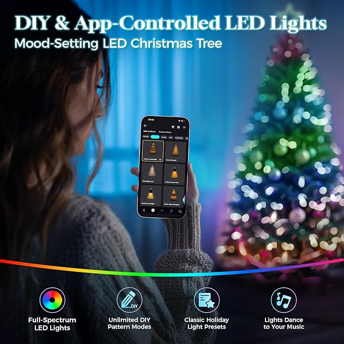 HOLLO STAR 12 ft Prelit Christmas Tree with 1086 LED Lights, App Control, Artificial Christmas Tree with Multi-Color RGBW Lights, 3993 Branch Tips, Metal Base, Easy to Assemble, for Home, Party