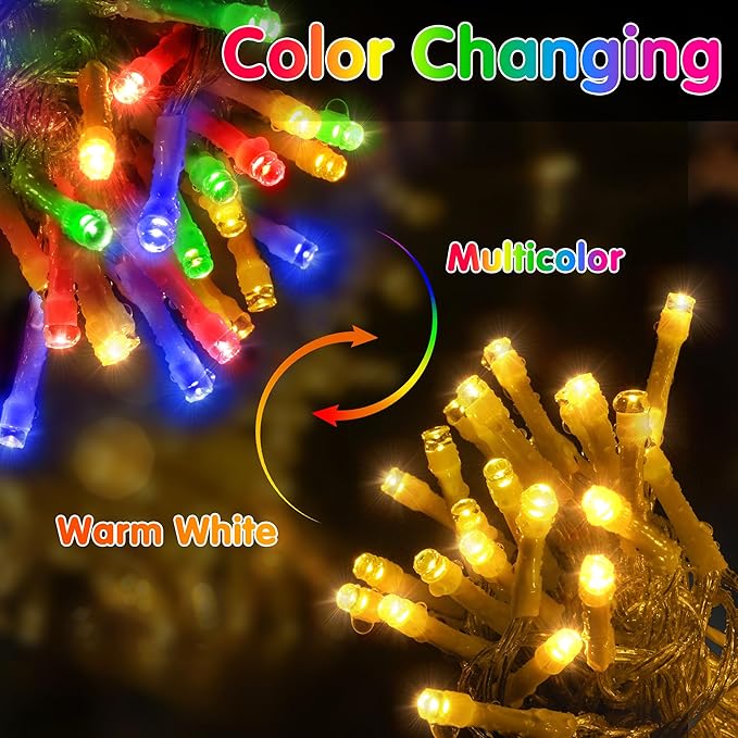 KNONEW 472FT 1200 Christmas Lights Outdoor Clear Wire Color Changing String Lights with 11 Modes & Timer Dimmable Fairy Light for Xmas Tree Roof Yard Wedding Decorations(Warm White to Multicolor)