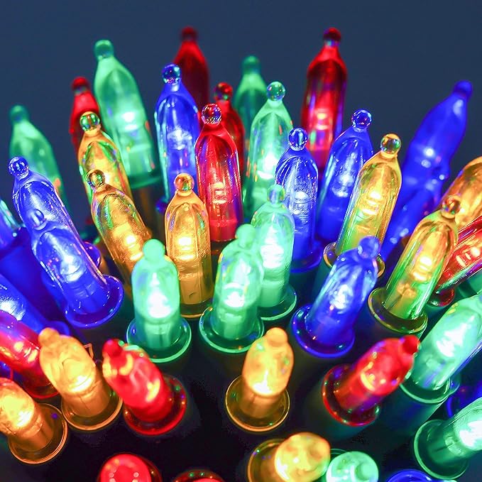 WATERGLIDE 2 Pack 50 LED Outdoor Christmas Lights, 16FT Battery Operated Mini String Lights with 8 Modes & Timer, Xmas Tree Lights Waterproof for Patio Garden Party Wedding Holiday Decor, Multicolor