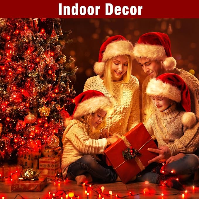 Nisocy 66FT 200 LED Red String Lights with Green Wire, Waterproof Christmas Tree Fairy Lights with 8 Modes, Indoor Outdoor Decorative Lighting for Holiday, Party, Garden, Patio