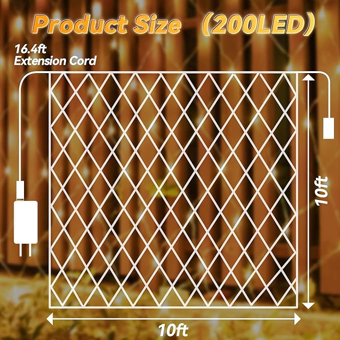 LitHome 10 x 10ft Christmas Net Lights Outdoor, 8 Modes Connectable Led Net Lights, 200 LED Gazebo Mesh Light with Timer, Warm White Bush Light Plug in Waterproof for Garden, Canopy, Pergola, Yard