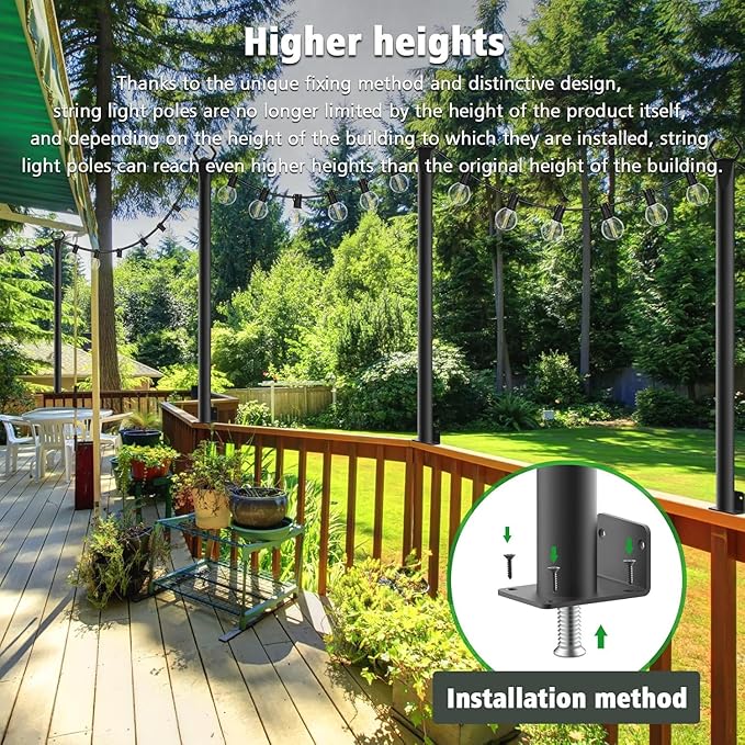 2 Pack String Light Poles,5Ft Metal Poles for Outdoor String Lights,Outdoor Light Poles with Post,Poles/Stand for Outside,Patio,Deck,Backyard,Garden Wedding,Party