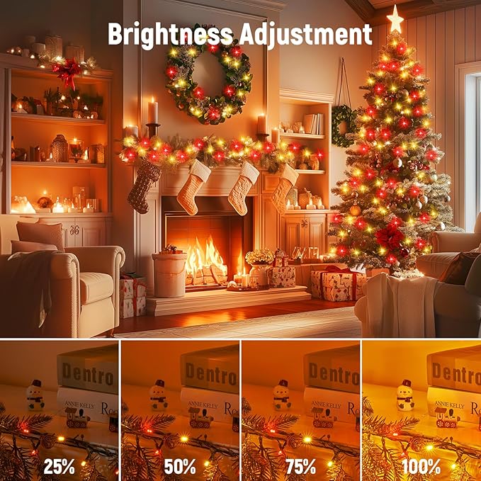 Minetom 328 Ft 1000 LED Christmas Tree Lights Outdoor Indoor String Lights with 8 Modes Waterproof Twinkle Xmas Light with Remote, Plug in Rice Lights for Tree Christmas Decorations, Red & Warm White