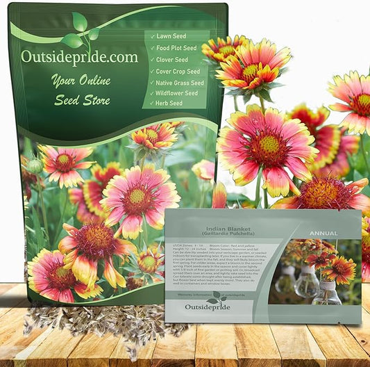 Outsidepride Gaillardia Pulchella Red Indian Blanket Seeds for Planting - 1/4 lb Annual Flower Seeds, Heat & Drought Tolerant for Xeriscaping, Borders, & Small Garden Spaces