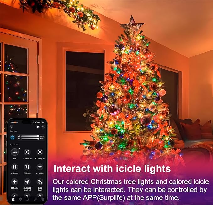 400 LEDs Christmas Tree Lights,LED Christmas Lights with 17 Light Modes ,Timer& Memory Function,Remote & APP Control,16 Strands 6.6FT String Light for Wedding,Home Party,Xmas Tree Decor,Multicolor