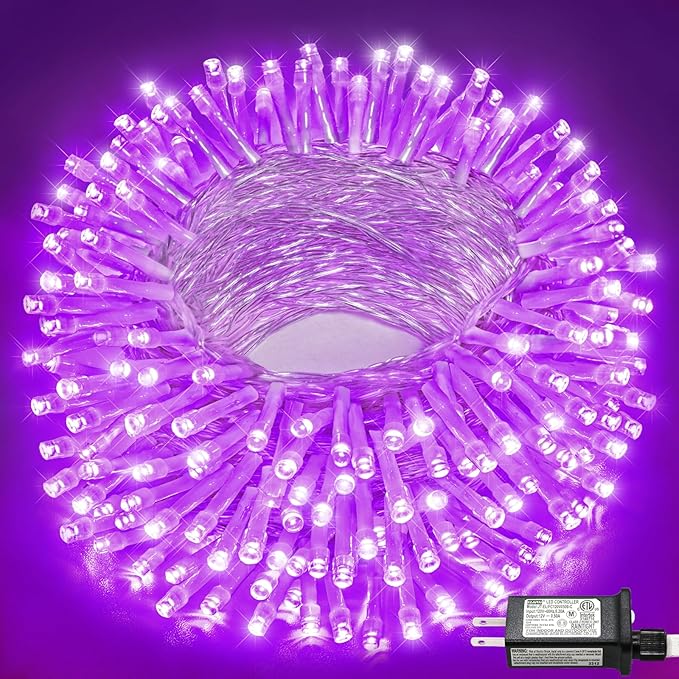 66FT 200 LED Outdoor String Lights, Purple Halloween Lights Waterproof 8 Modes, Connectable Halloween Decorations Lights Clear Wire for Indoor House Bedroom Tree Patio Garden Party