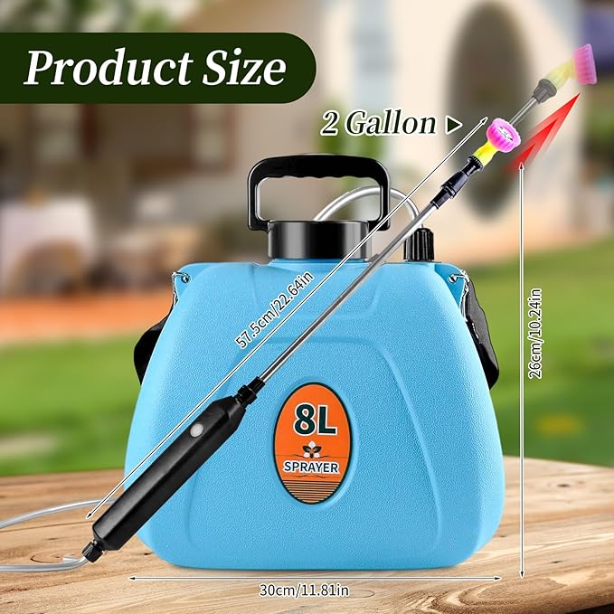 Battery Powered Garden Sprayer 2 Gallon, Electric Backpack Sprayer with USB, Weed Yard Lawn Sprayer with 5 Mist Nozzles & Retractable Wand & Adjustable Strap for Yard, Lawn and Garden