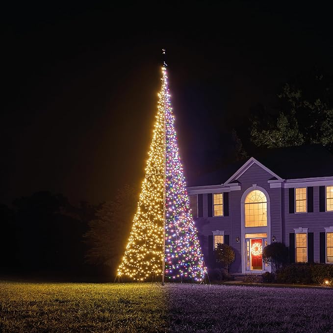 Fairybell - Flagpole LED Christmas Tree - Outdoor Christmas Decorations - Luminous Switch - 2,000LED Tree - 20ft - Suitable for Existing Flagpoles - Outdoor Lighting