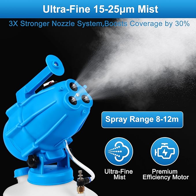 5L (1.3 Gallon) Electric ULV Fogger Sprayer Machine with 3 Nozzles, Portable Cold Fogger with Adjustable Flow Rate, 30ft Spraying Distance for Home, School, Hotel, Church, Garden, Yard