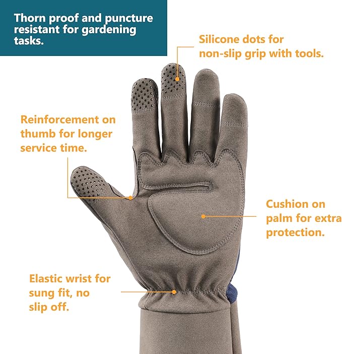 COOLJOB Thorn Proof Rose Pruning Garden Gloves for Men, Long Sleeve Padded Yard Work for Bush, Blackberry, Cactus, Heavy Duty/Puncture Resistant/Machine Washable, Xlarge, Navy