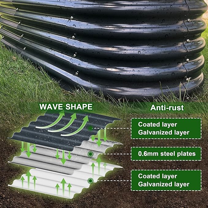 Olle Galvanized Raised Garden Bed Outdoor 32" Tall 12 in 1 Metal Raised Garden Planter Raised Bed for Growing Flowers Herbs Vegetables Bed Raised, Midnight Grey 32" Tall