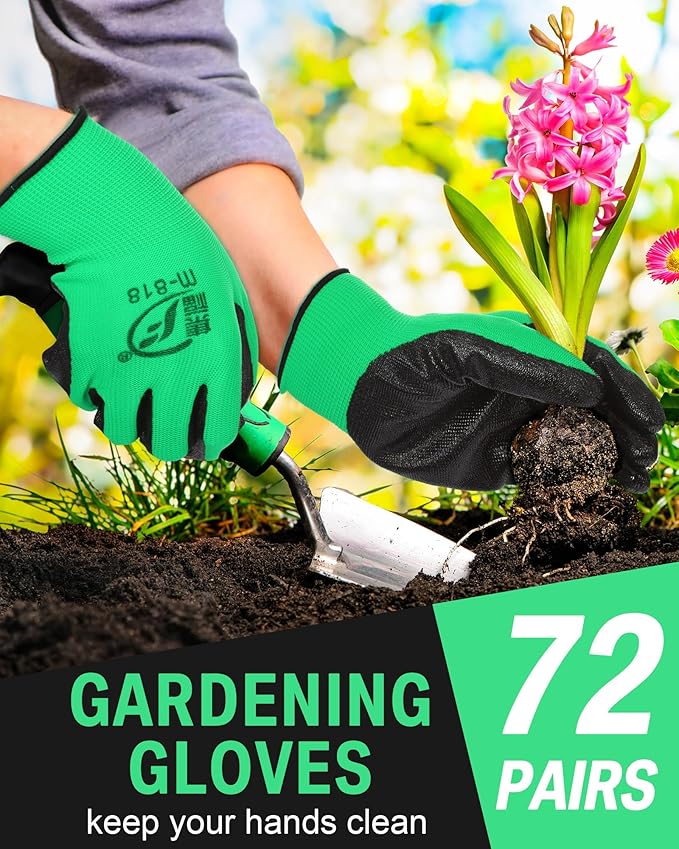 72 Pairs Gardening Work Gloves Bulk for Men Women, Rubber Coated Garden Multipack Safety Construction Glove