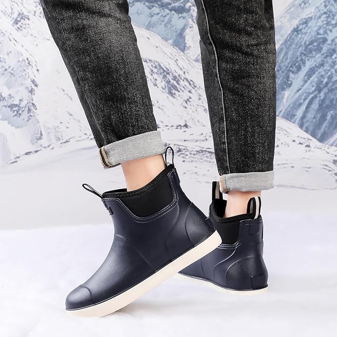 Mens Deck Boots, Saltwater Fishing Booties Rubber Waterproof Ankle Rain Boots, High-performance Footwear Chelsea Boots for Gardening Fishing Boating Camping Sailing