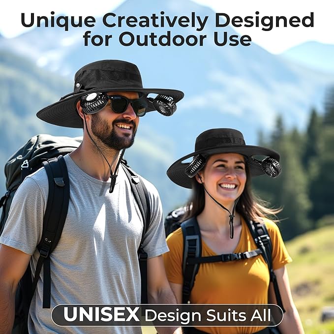 2-in-1 Hands-Free Hat Fan Neck Fan UPF 50+ Wide Brim Sun Hat 16Hrs Running 3-Speed Fishing Essentials for Men Women