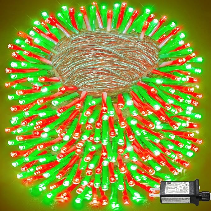 800 LED Christmas Lights Outdoor Indoor, String Lights for Outside with 8 Modes Waterproof, Plug in Twinkle Light Clear Wire for Xmas Tree, Patio, Garden, Party Decorations, Red Green