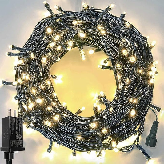 33 FT 100 LED Christmas String Lights Indoor Outdoor, Memory Function & Timer & 8 Modes, UL Certified, Linkable Green Wire Waterproof Twinkle Light for Christmas Tree Party Garden Decor (Warm White)