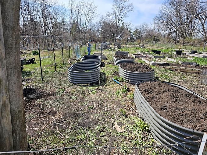 A ANLEOLIFE 6 Pcs 8X4X1.5 ft Oval Large Galvanized Raised Garden Beds Outdoor for Planting Vegetables Flowers Herb, Quartz Grey