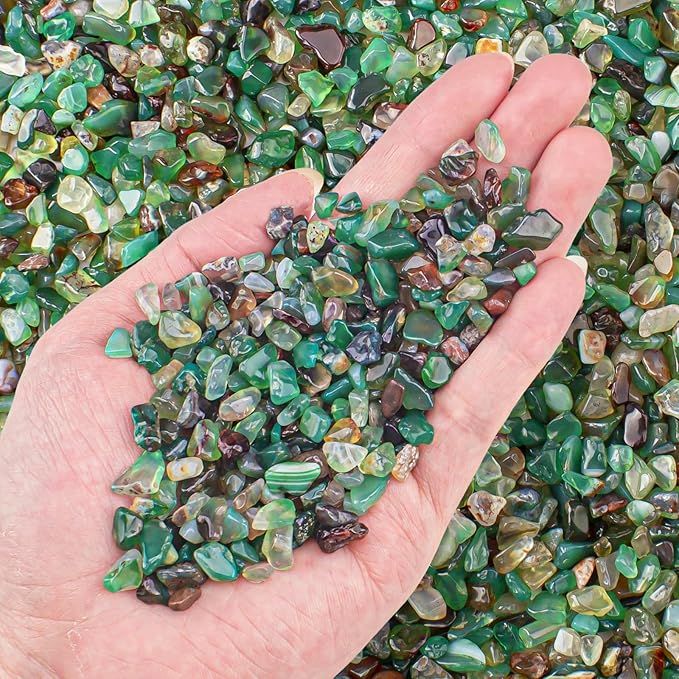 0.5 Lb/230g Green Agate Aquarium Gravel Rocks Crushed Stone Crystal Chips Bulk, Natural Crystal Quartz Stone Pebbles Irregular for Aquarium, Vase Fillers, Succulent Plants Decor - 5-7mm
