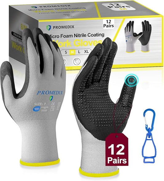 PROMEDIX P Nitrile Coated Work Gloves,MicroFoam Safety Work Gloves Men,Seamless Knit Nylon&spandex Gloves with Grip