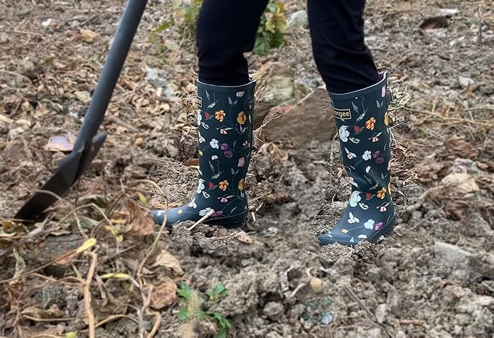 Rongee Rain Boots for Women Waterproof Garden Outdoor Mud Boots Printed with Adjustable Buckle
