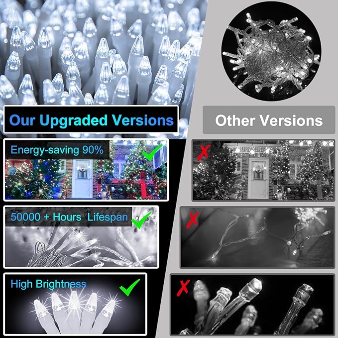 750 LED 256FT Christmas String Lights Outdoor, Christmas Light with 8 Lighting Modes& Timer & Memory, Plug in Outdoor Waterproof Clear Wire Twinkle Light for for Xmas Yard Tree Party Decor Cool White