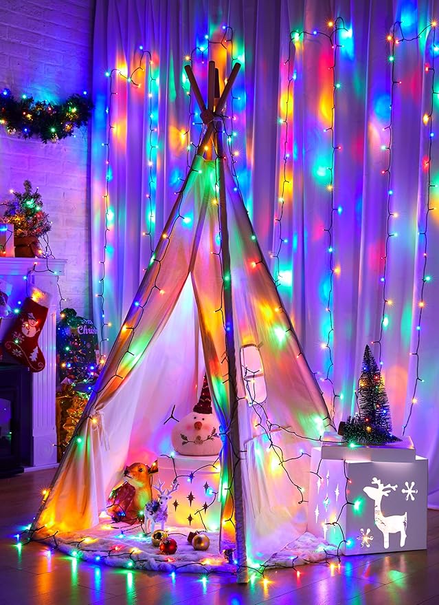 Minetom Christmas Lights, 128ft 400 LED Outdoor Christmas Tree Lights with Remote, 8 Modes String Lights Plug-in Mini Xmas Tree Lights with Timer for Outside Party Decor, Multicolor