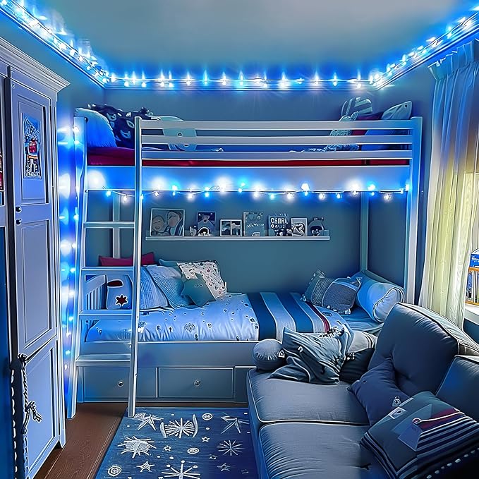 JMEXSUSS Blue and White Christmas Lights Outdoor with Remote, 600 LED String Lights Indoor Clear Wire, 168ft Christmas Fairy Lights Plug in for Bedroom Tree Birthday Party Christmas Decorations