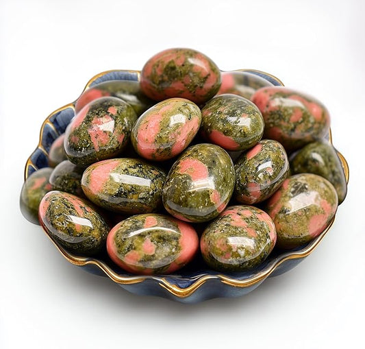 Polished Stone Set Unakite Crystals, 0.8" Handpicked Tumbled Gemstones Rocks, Pebbles for Reiki, Chakra, Healing, Home Decor