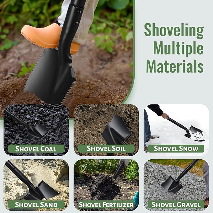 Small Shovels for Digging, Garden Spade Shovel Beach Shovels with 43.3in Handle,Heavy Duty Portable Metal Shovel for Gardening Camping Trenching Digging Landscaping,Off-Road Use, Black