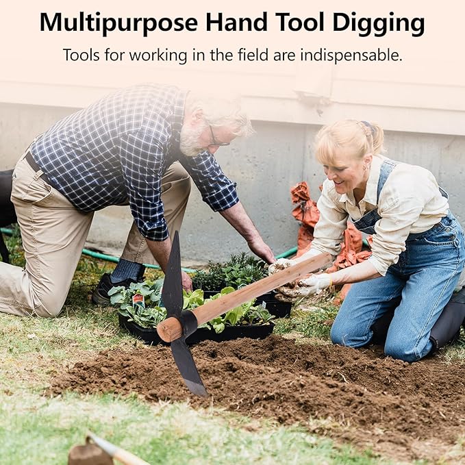 Gardening Pick Axes, Heavy Duty Pick Axe Hand Tool Pickaxe Mattock Hoe with Wooden Handle Mattock Pick Multipurpose Hand Tool for Outdoor﻿