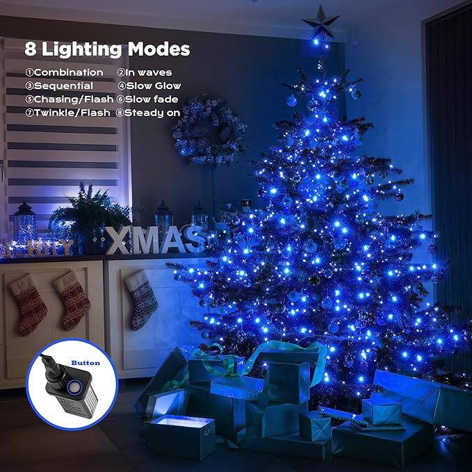 WBao Christmas Lights Indoor Outdoor 300LED 108ft, Super Bright LED Christmas String Lights with UL Certified, 8 Light Modes, Timer, Connectable & Waterproof for Trees, Patio, Xmas Party Decor, Blue