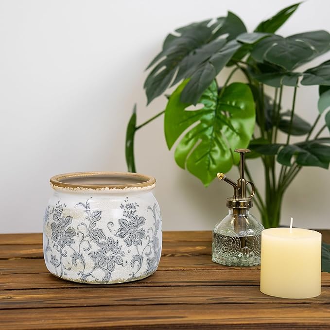 Ceramic Pot for Planter, Vintage Flower Pot with Drainage Holes, 6.29 inch Ice Crack Glazed Indoor Planters Pot (Old World)