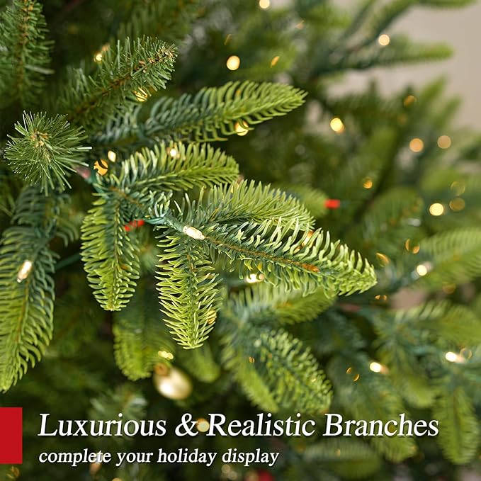 Hykolity 7.5 ft Prelit Artificial Christmas Tree, 2933 PE&PVC Branch Tips, 450 Warm White LED Lights, Metal Stand and Hinged Branches