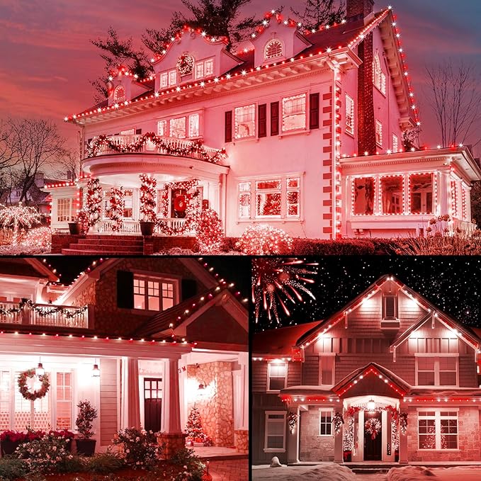 Brightown Red and White C9 LED Christmas String Lights, 33ft 50 LED Waterproof Strawberry String Lights, Plug-in Extendable Green Wire Lights String for Outdoor Indoor Patio Party Decoration