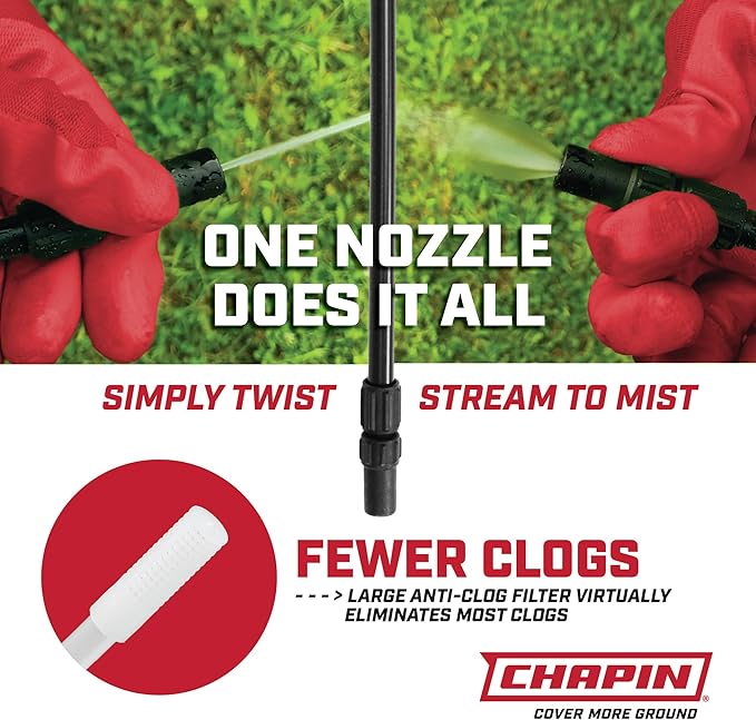 Chapin 20002 Pump Sprayer, 2 Gallon, Lawn and Garden, Hand Pressurized, Anti-Clog Filter, Adjustable Spray Nozzle, Spraying Plants, Watering, Weeds, Fertilizer and Pests, Translucent