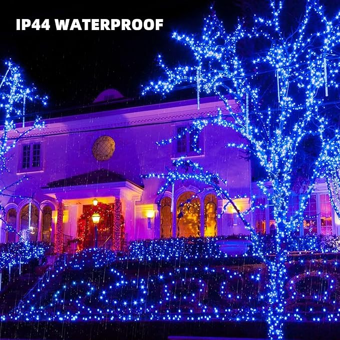 TW SHINE Christmas Lights, 200 LED 66FT Outdoor Christmas Lights Plug in with 8 Modes, Waterproof Light Outdoor, Indoor Xmas Decorations for Party Yard House Decor, Blue