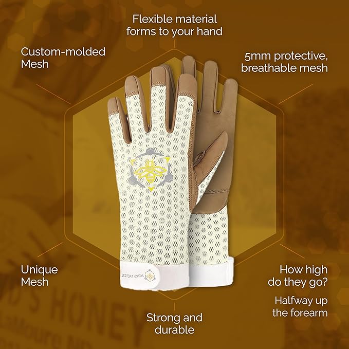 Heavy Duty Beekeeping Gloves Extended Cuff, Cowhide 5mm w/Patented Ventilation & Dexterity, Beekeeping Supplies